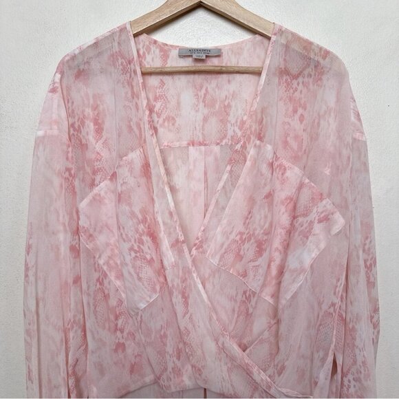 Allsaints Womens 4 Snake Print Wrap Sheer Pink Blouse - Picture 5 of 14